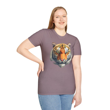 Tiger Print T Shirt Unisex Animal Tee 100 Percent Cotton Softstyle Gildan 64000