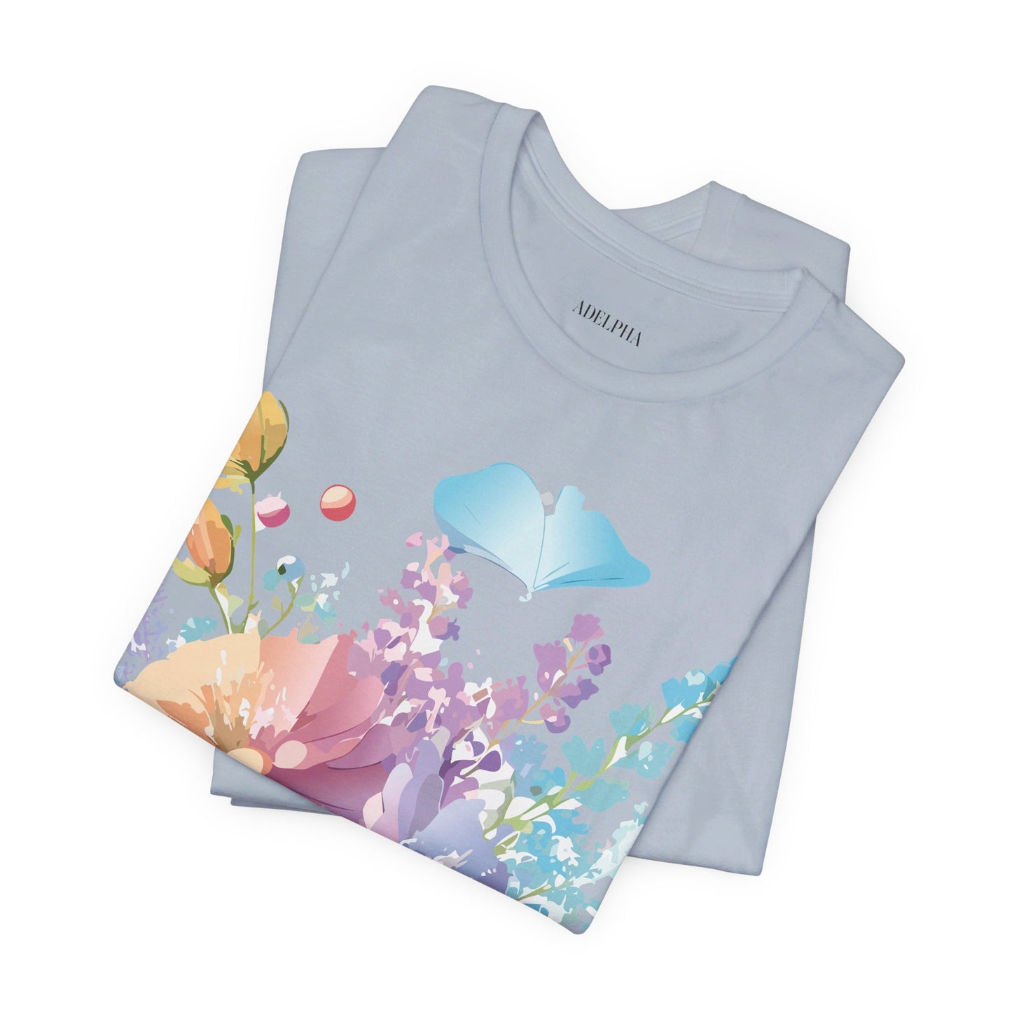 Natural Cotton Tee Shirt with Flowers