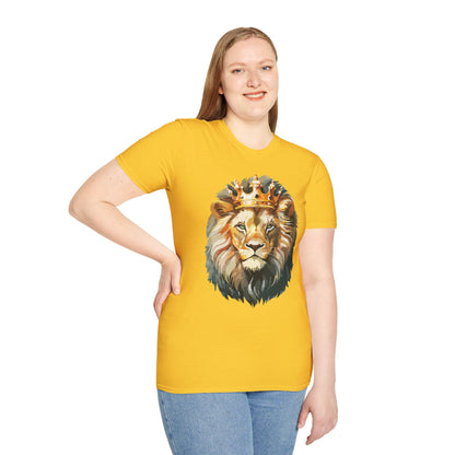 Unisex Lion Print T Shirt Softstyle 64000 One Hundred Percent Ring Spun Cotton