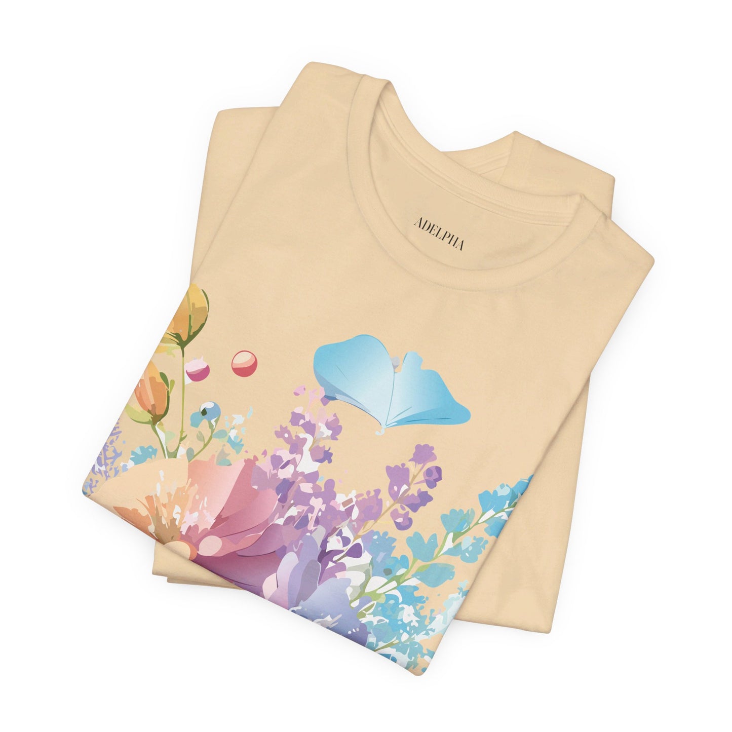 Natural Cotton Tee Shirt with Flowers