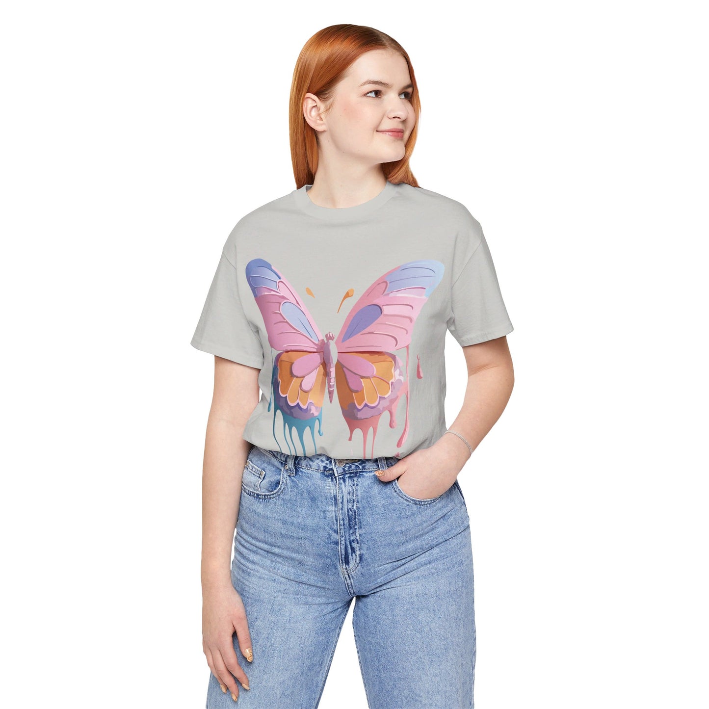 Natural Cotton Tee Shirt with Butterfly