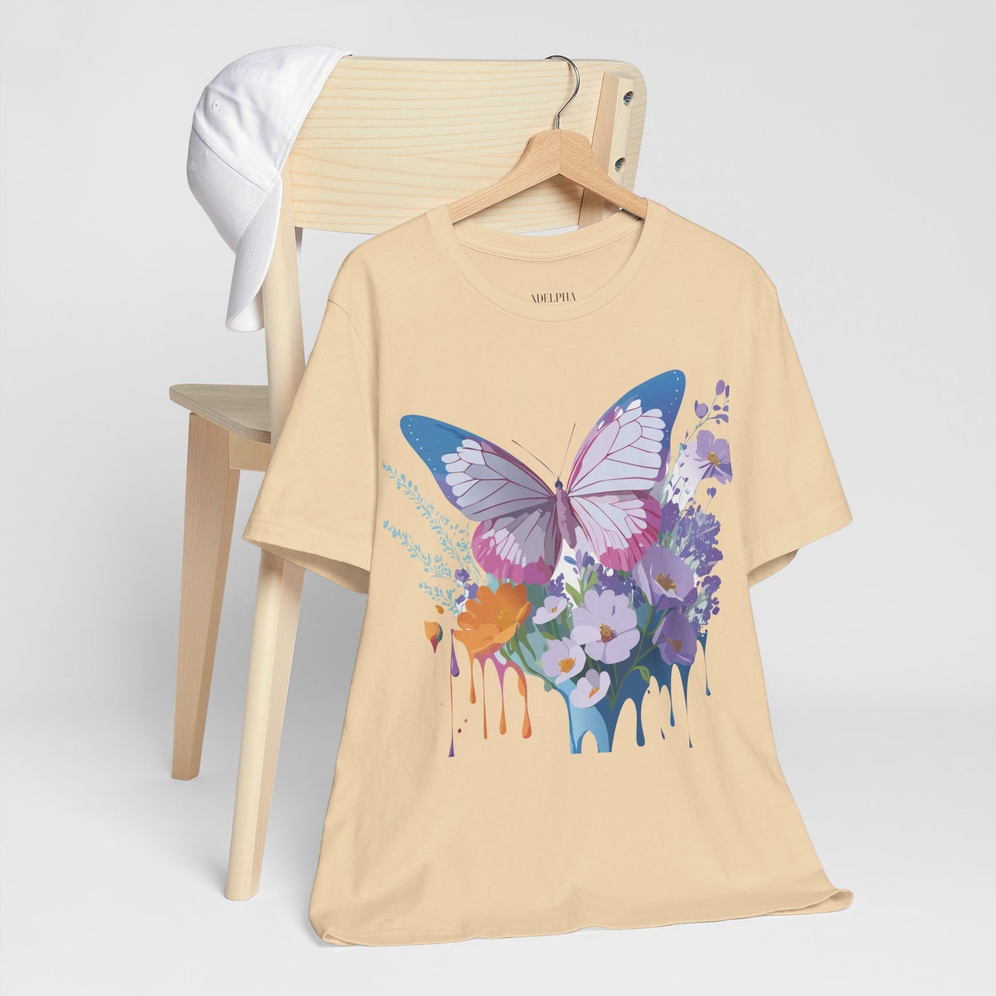 Natural Cotton Tee Shirt with Butterfly