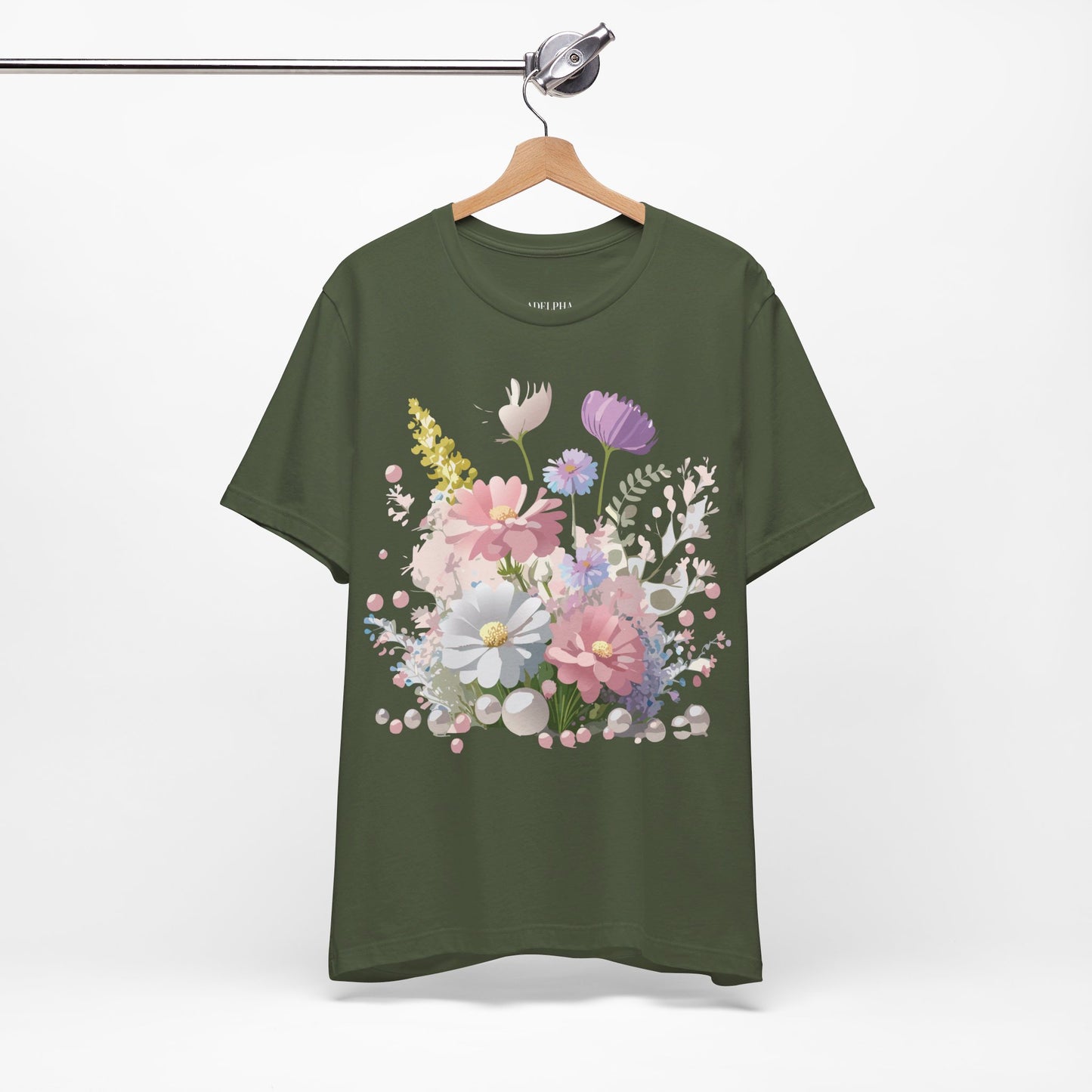 T-shirt en coton naturel avec fleurs