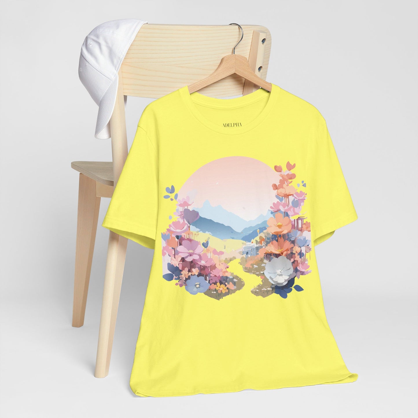 Natural Cotton Tee Shirt with Flowers