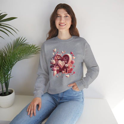 Unisex Floral Big Heart Sweatshirt Love Floral Valentine Day Cotton Poly Blend