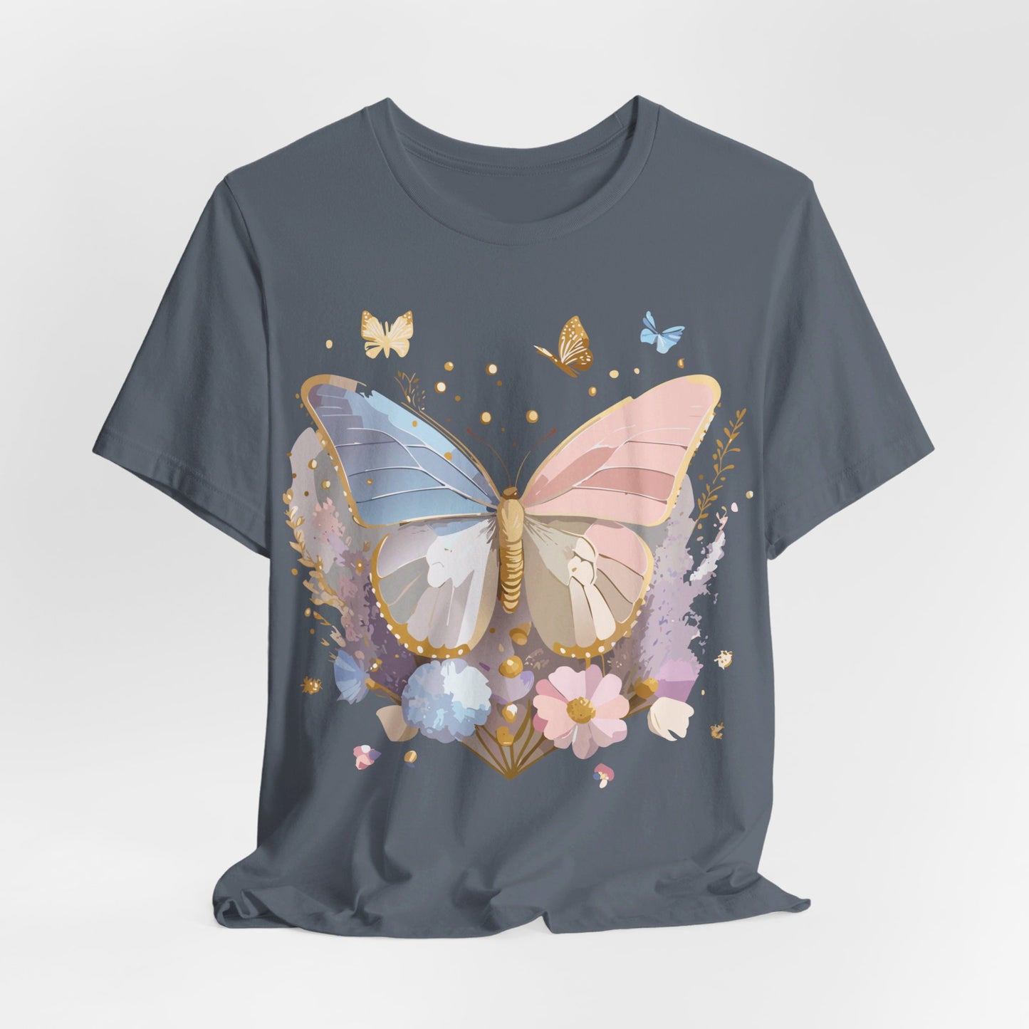 Natural Cotton Tee Shirt with Butterfly