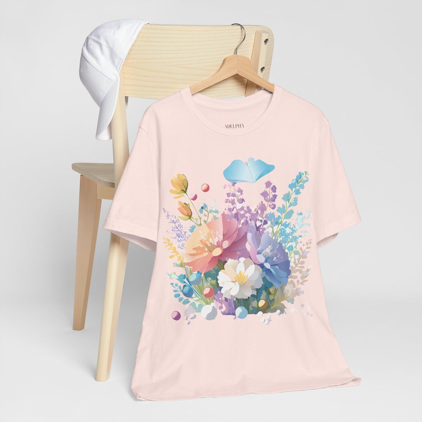 Natural Cotton Tee Shirt with Flowers