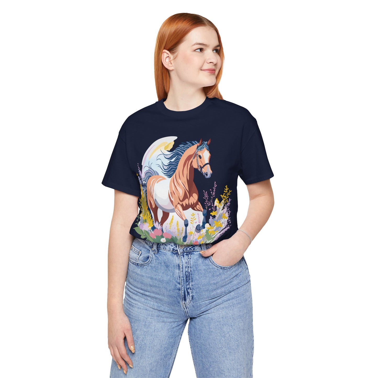 Natural Cotton Tee Shirt with Horse