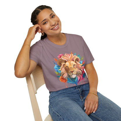 Lion Shirt Unisex Floral Lion Tee Gildan Softstyle 64000 Lightweight Cotton Tee