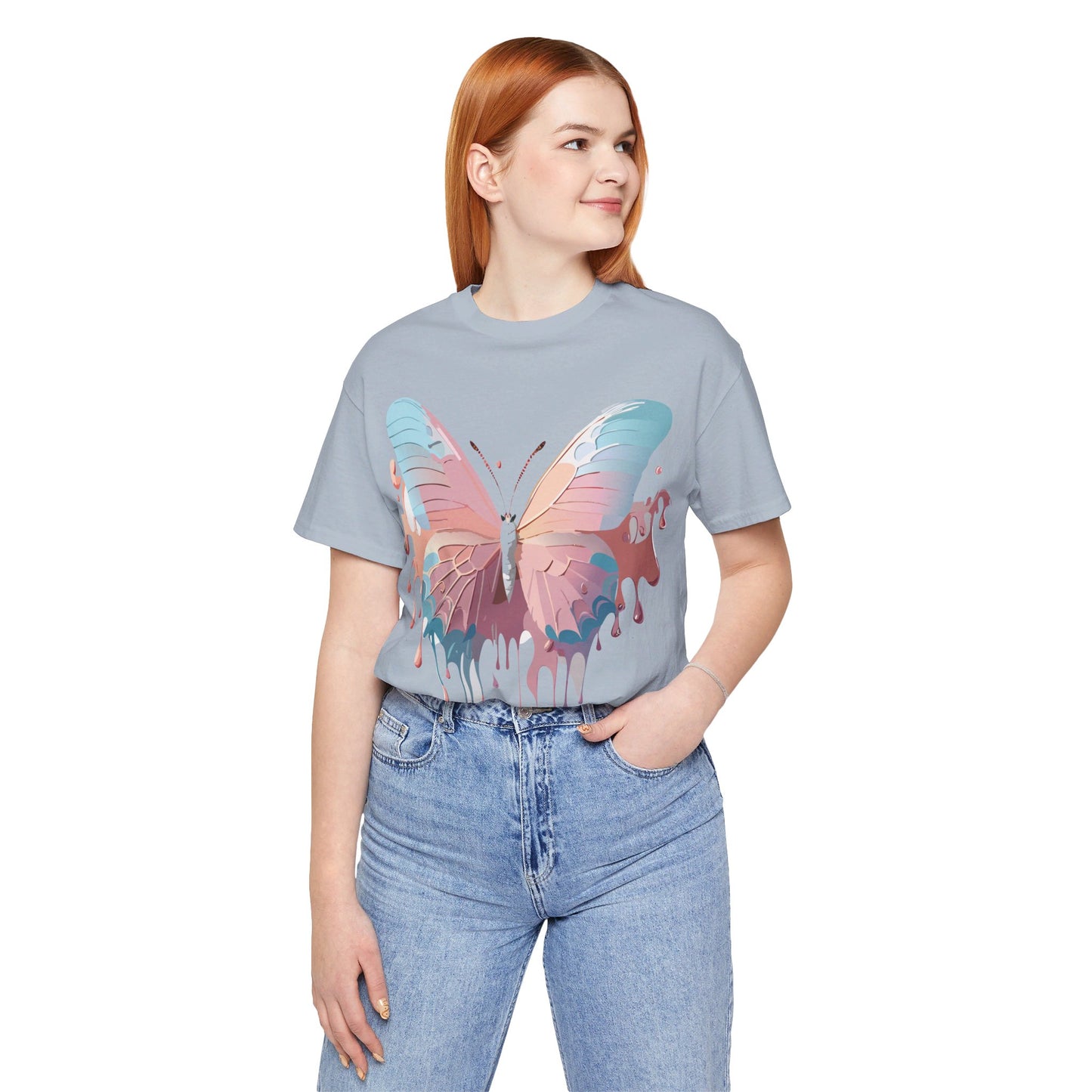 Natural Cotton Tee Shirt with Butterfly