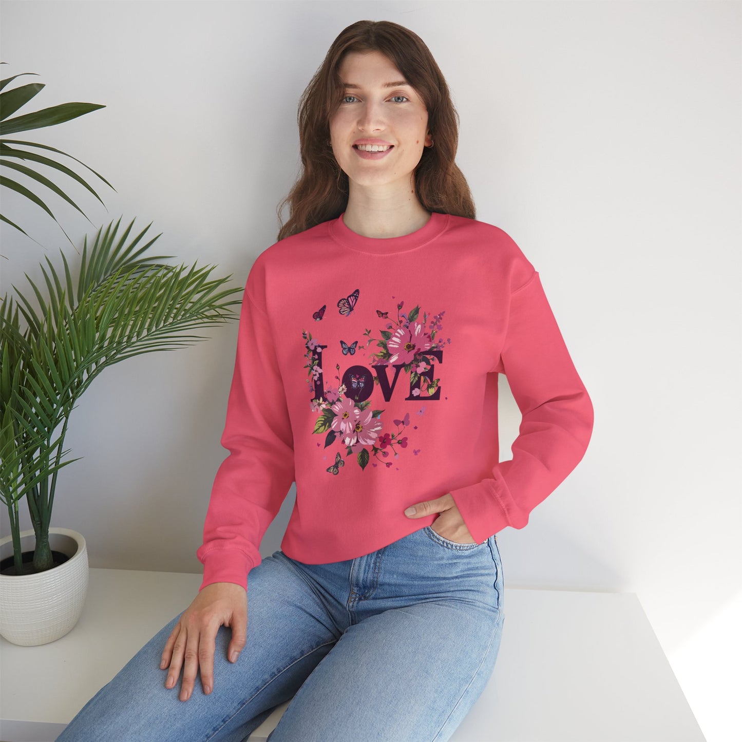Unisex Floral Love Sweatshirt Fifty Fifty Cotton Poly Valentines Day Gift