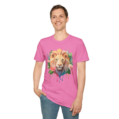 Gildan Unisex Lion Shirt Floral Lion Tee Animal Print Softstyle Tee