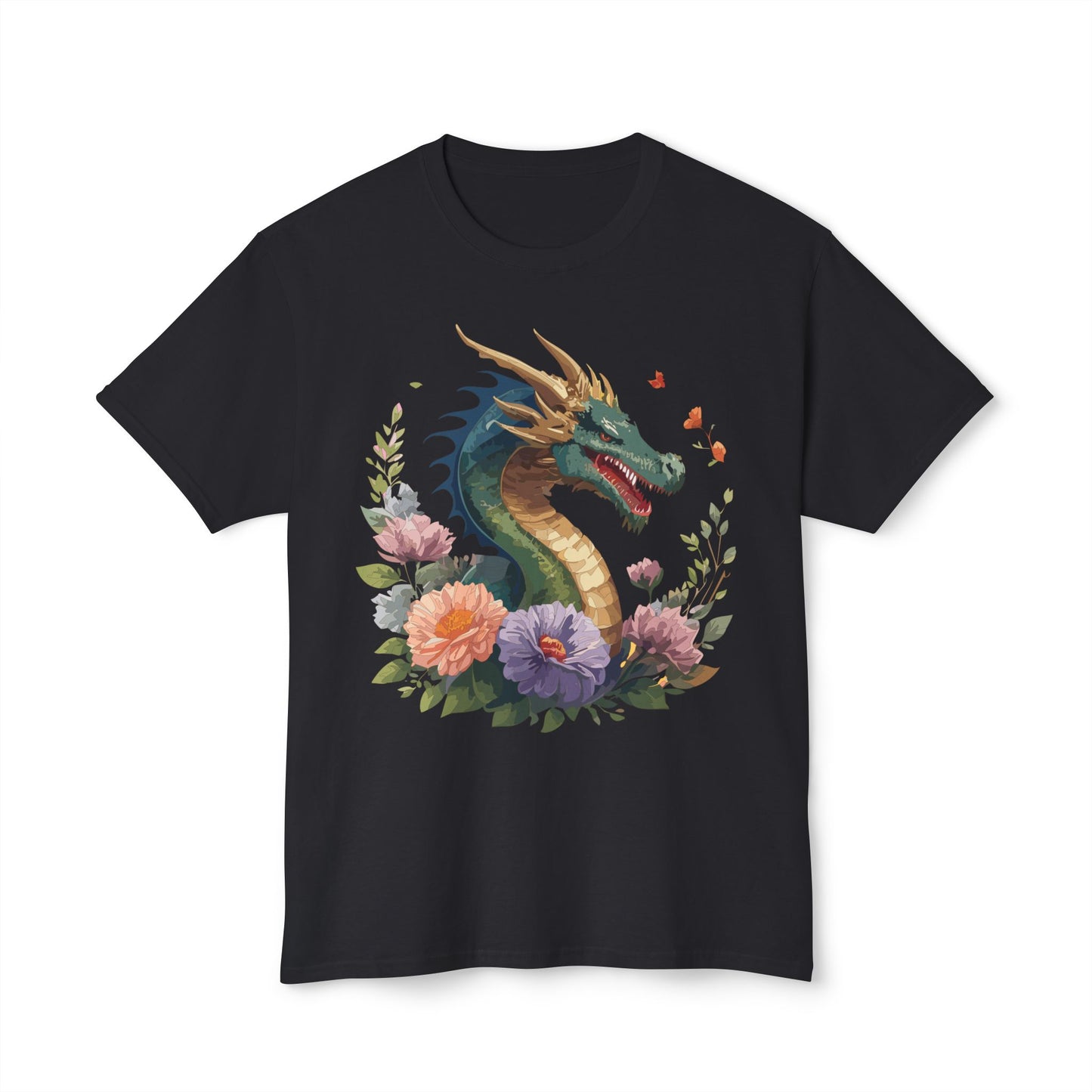 Dragon T-Shirt, Vintage Dragon Tee, Floral Tees, Dragon Art Design Shirt, Tee Shirt with Dragon 4