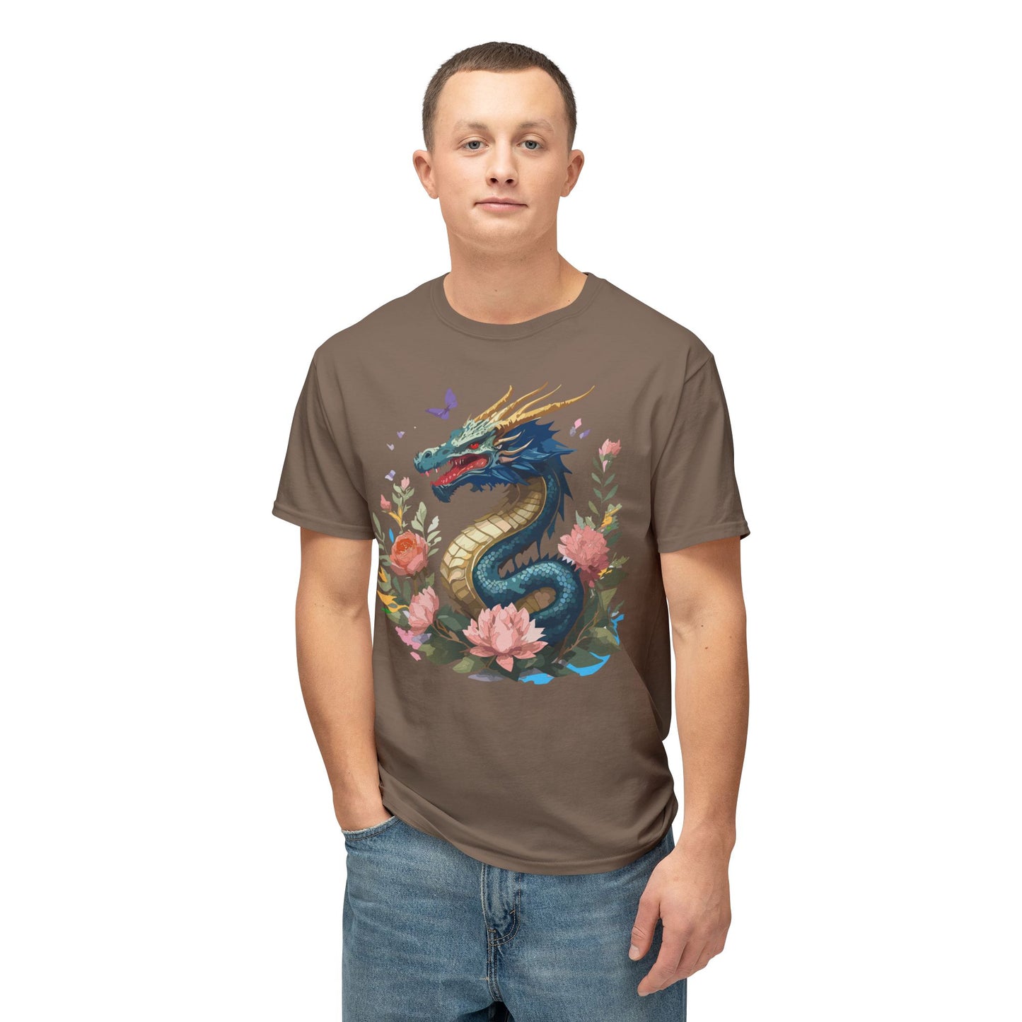 Dragon T-Shirt, Vintage Dragon Tee, Floral Tees, Dragon Art Design Shirt, Tee Shirt with Dragon 2