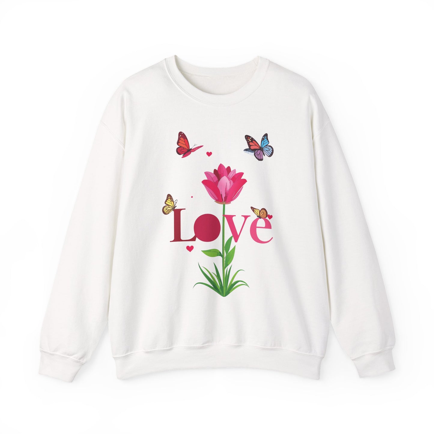 Unisex Floral Love Sweatshirt Floral Butterfly Design Cotton Poly Valentines Day