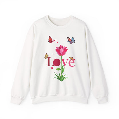 Unisex Floral Love Sweatshirt Floral Butterfly Design Cotton Poly Valentines Day