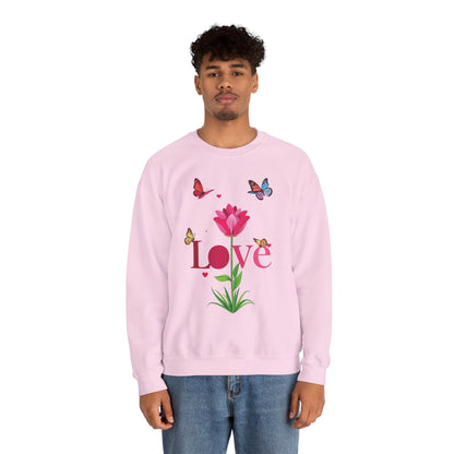 Unisex Floral Love Sweatshirt Floral Butterfly Design Cotton Poly Valentines Day