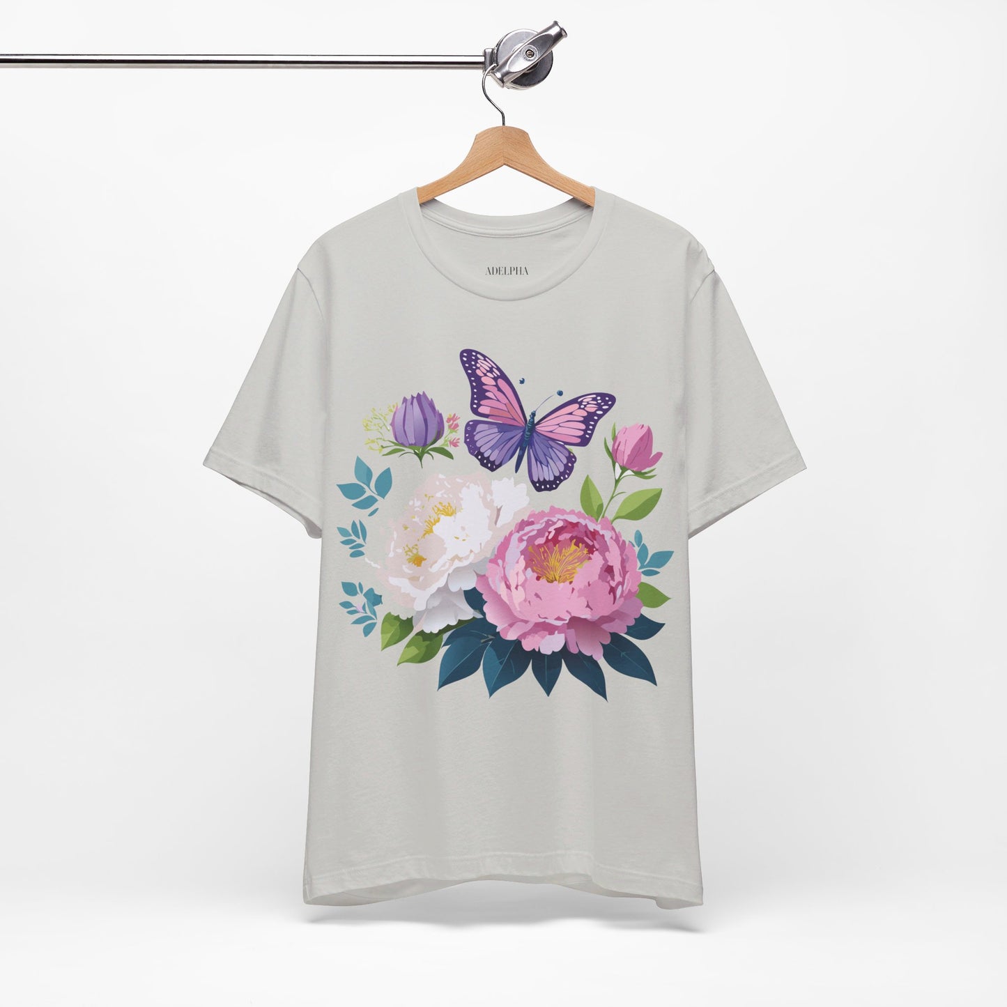 Natural Cotton Tee Shirt with Flowers