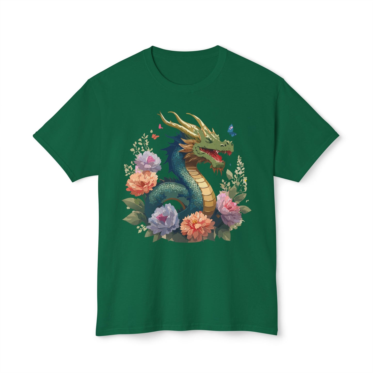 Dragon T-Shirt, Vintage Dragon Tee, Floral Tees, Dragon Art Design Shirt, Tee Shirt with Dragon 1