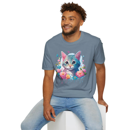 Cat Shirt Unisex Tee Kitten Cat Tee Softstyle 100 Percent Cotton Gildan 64000
