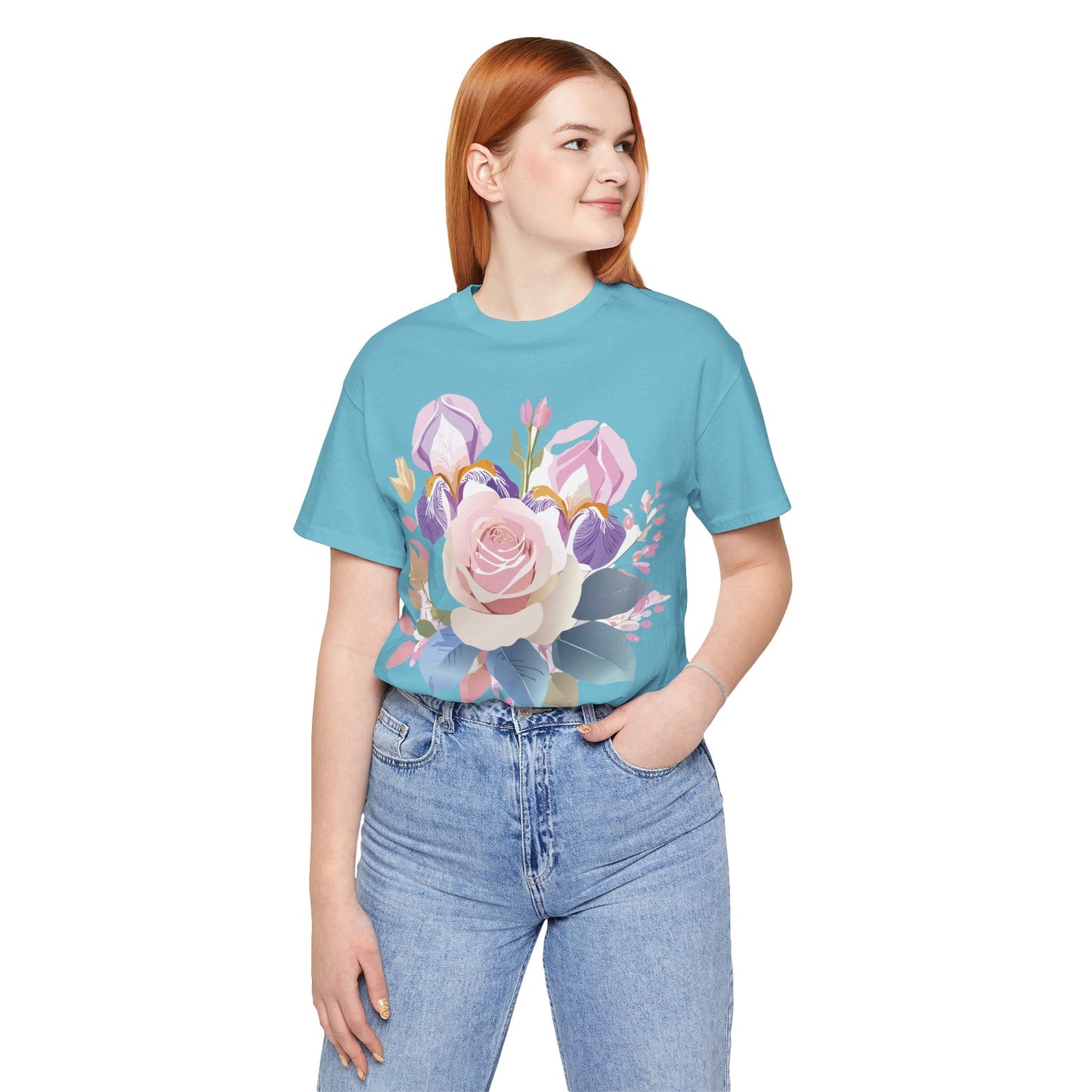 Natural Cotton Tee Shirt with Flowers