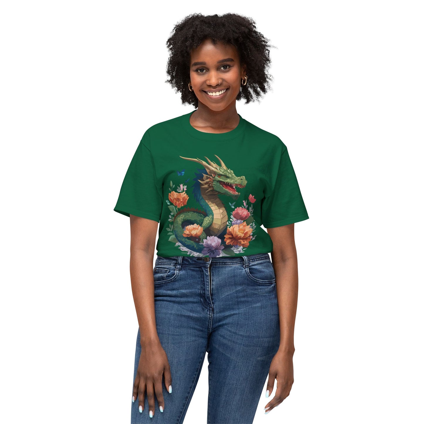 Dragon T-Shirt, Vintage Dragon Tee, Floral Tees, Dragon Art Design Shirt, Tee Shirt with Dragon 6