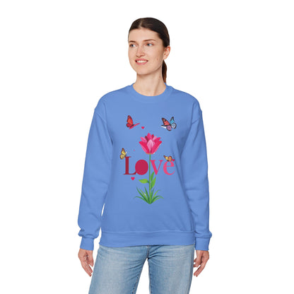 Unisex Floral Love Sweatshirt Floral Butterfly Design Cotton Poly Valentines Day