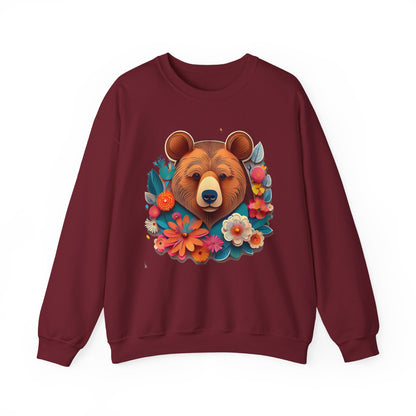 Unisex Floral Bear Sweatshirt Art Design Gildan 18000 Heavy Blend Crewneck