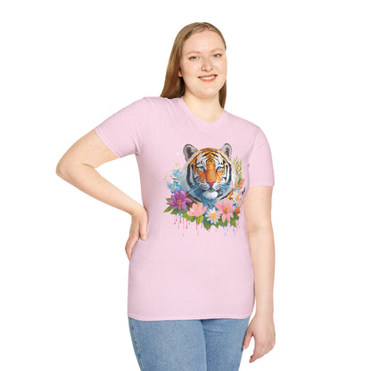 Tiger Print Unisex Softstyle T Shirt 100 Percent Ring Spun Cotton Tee