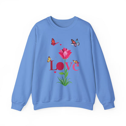 Unisex Floral Love Sweatshirt Floral Butterfly Design Cotton Poly Valentines Day