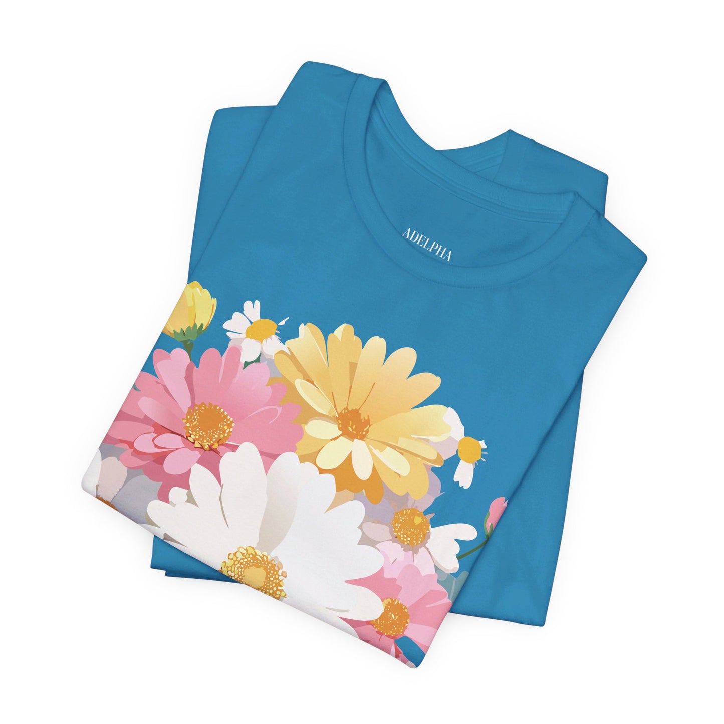 Natural Cotton Tee Shirt with Flowers