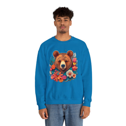 Unisex Floral Bear Sweatshirt Art Design Gildan 18000 Heavy Blend Crewneck