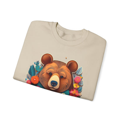 Unisex Floral Bear Sweatshirt Art Design Gildan 18000 Heavy Blend Crewneck