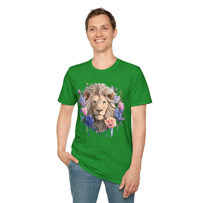 Unisex Floral Lion Tee Shirt Softstyle Gildan 64000 100 Percent Cotton
