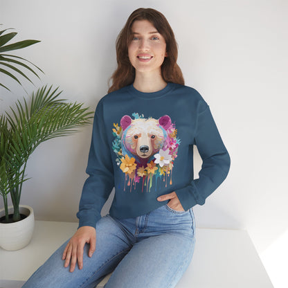 Unisex Floral Bear Sweatshirt With Art Design Gildan 18000 Crewneck