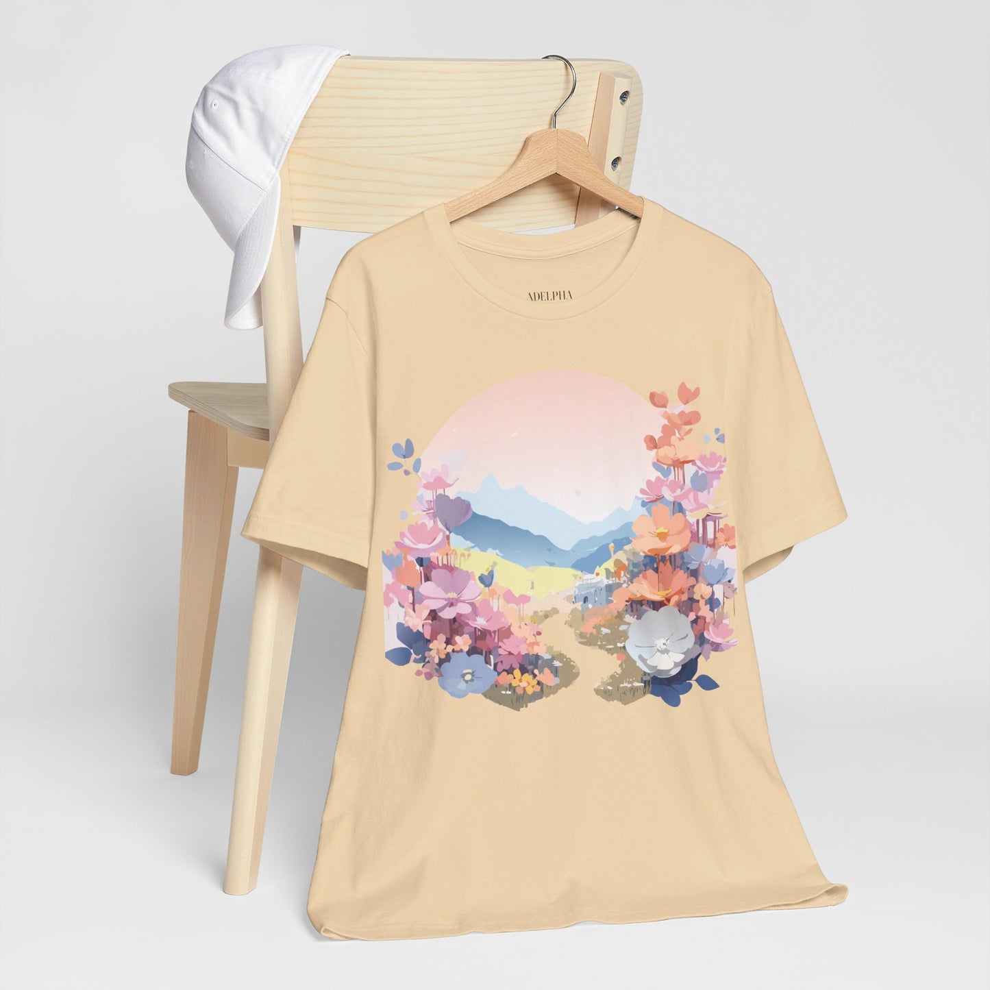 Natural Cotton Tee Shirt with Flowers