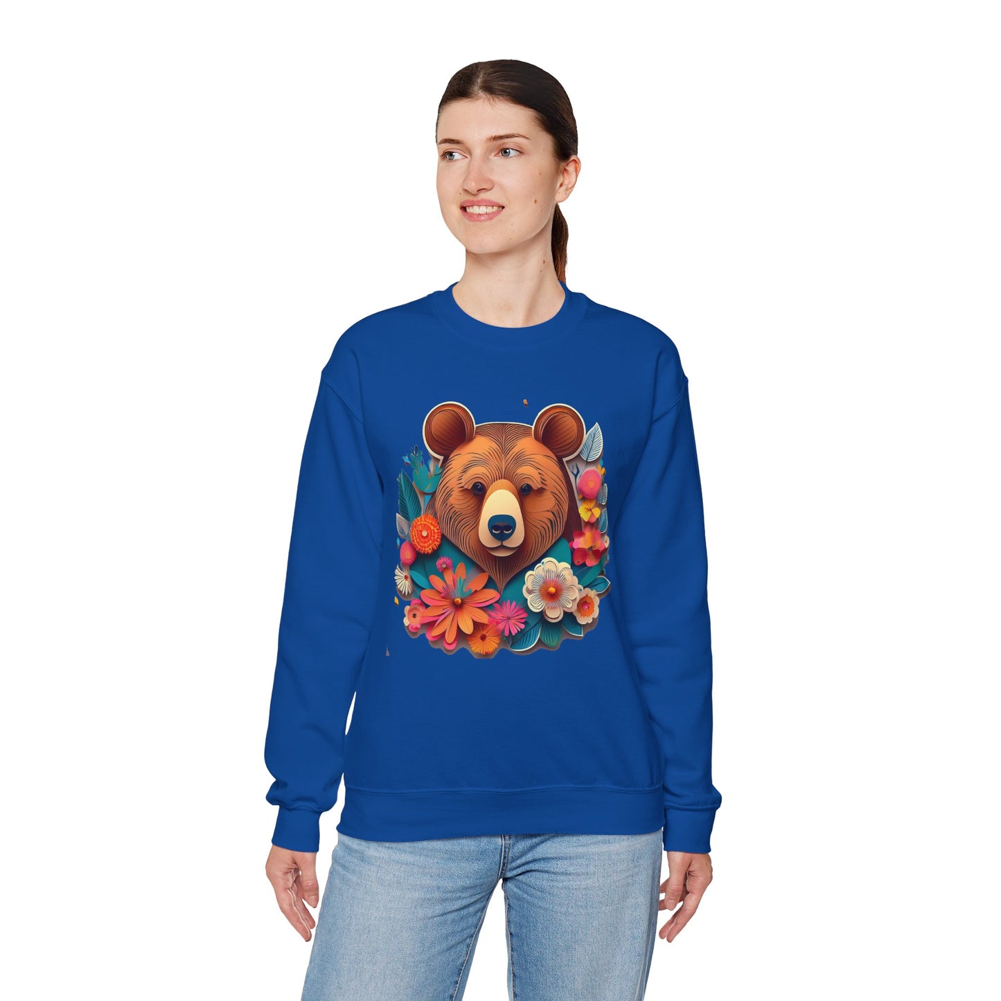 Unisex Floral Bear Sweatshirt, Animals Sweatshirt, Floral Sweatshirt, Art Design Sweatshirt