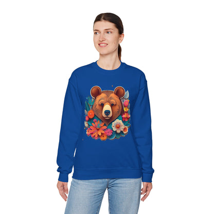 Unisex Floral Bear Sweatshirt Art Design Gildan 18000 Heavy Blend Crewneck