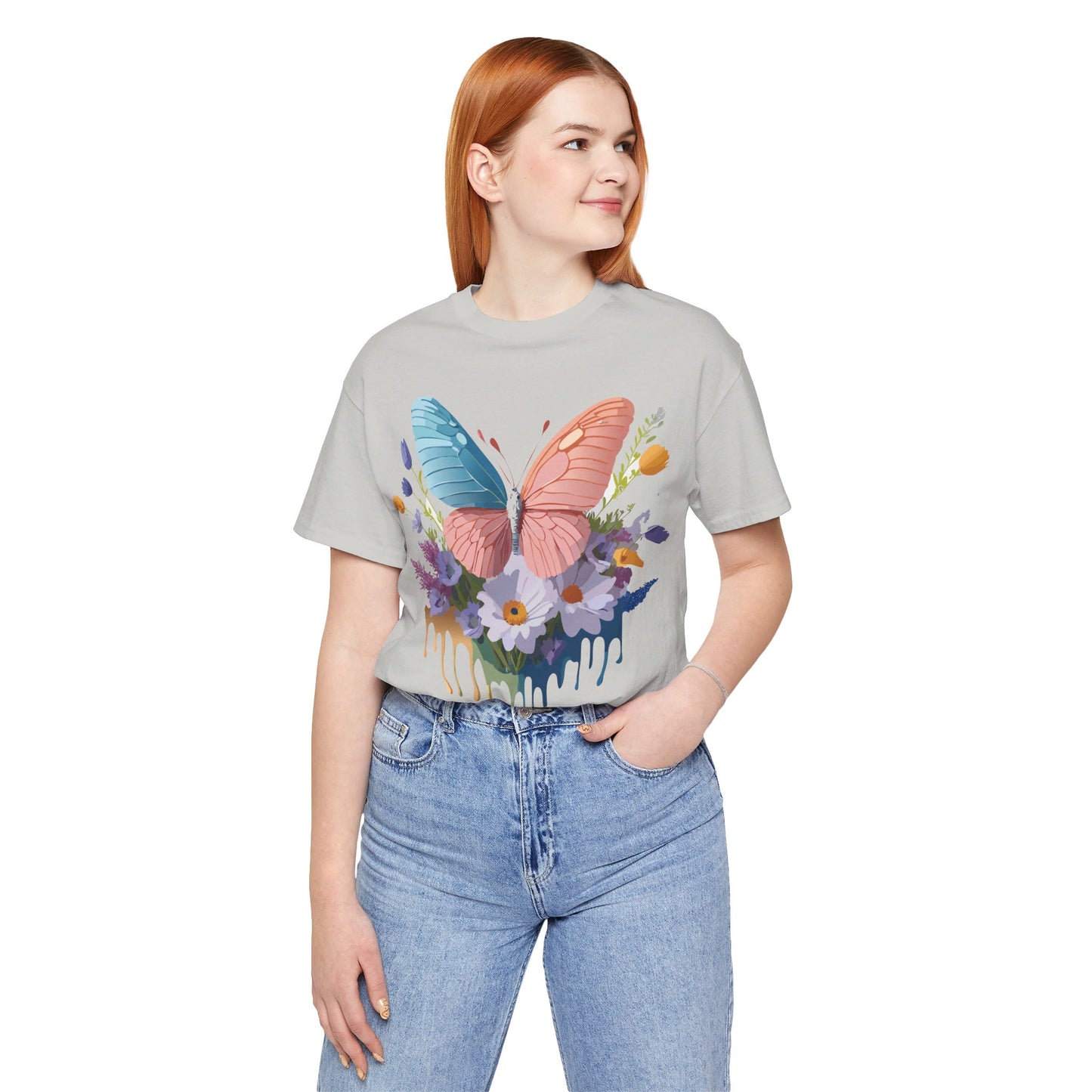 Natural Cotton Tee Shirt with Butterfly