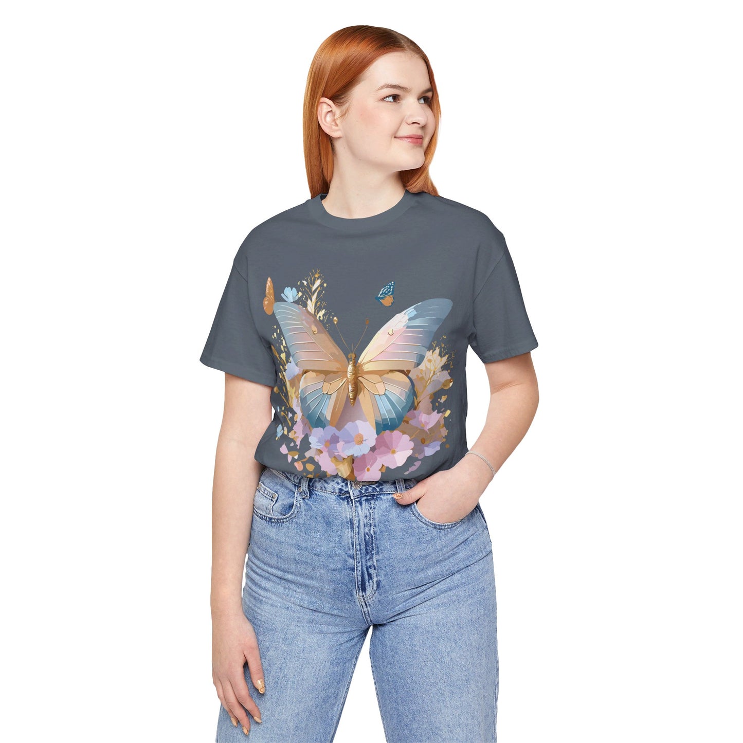 Natural Cotton Tee Shirt with Butterfly