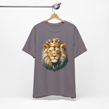 Lion with Crown Tee Unisex Cotton T-Shirt Regal King Lion Illustration, Wildlife Graphic Shirt - 1