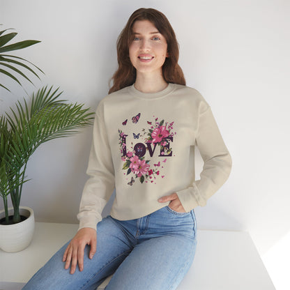 Unisex Floral Love Sweatshirt Fifty Fifty Cotton Poly Valentines Day Gift