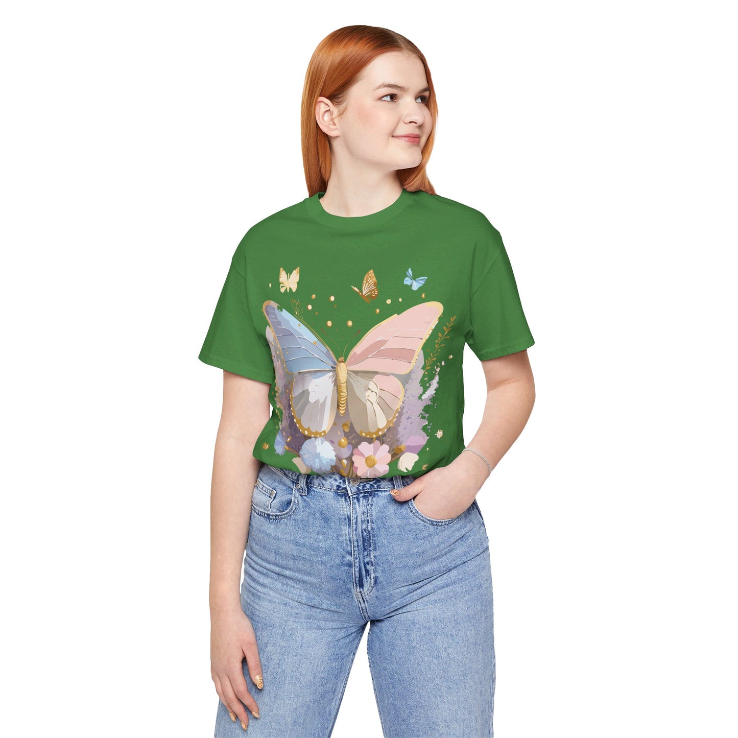 Natural Cotton Tee Shirt with Butterfly