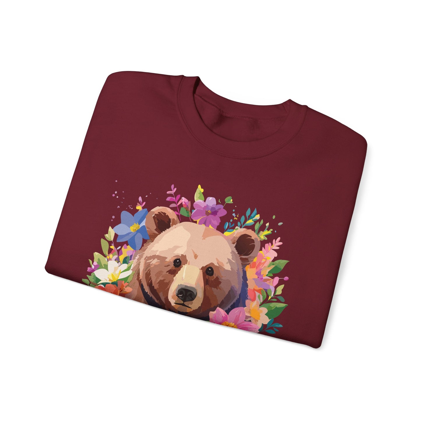 Unisex Floral Bear Sweatshirt, Animals Sweatshirt, Floral Sweatshirt, Art Design Sweatshirt