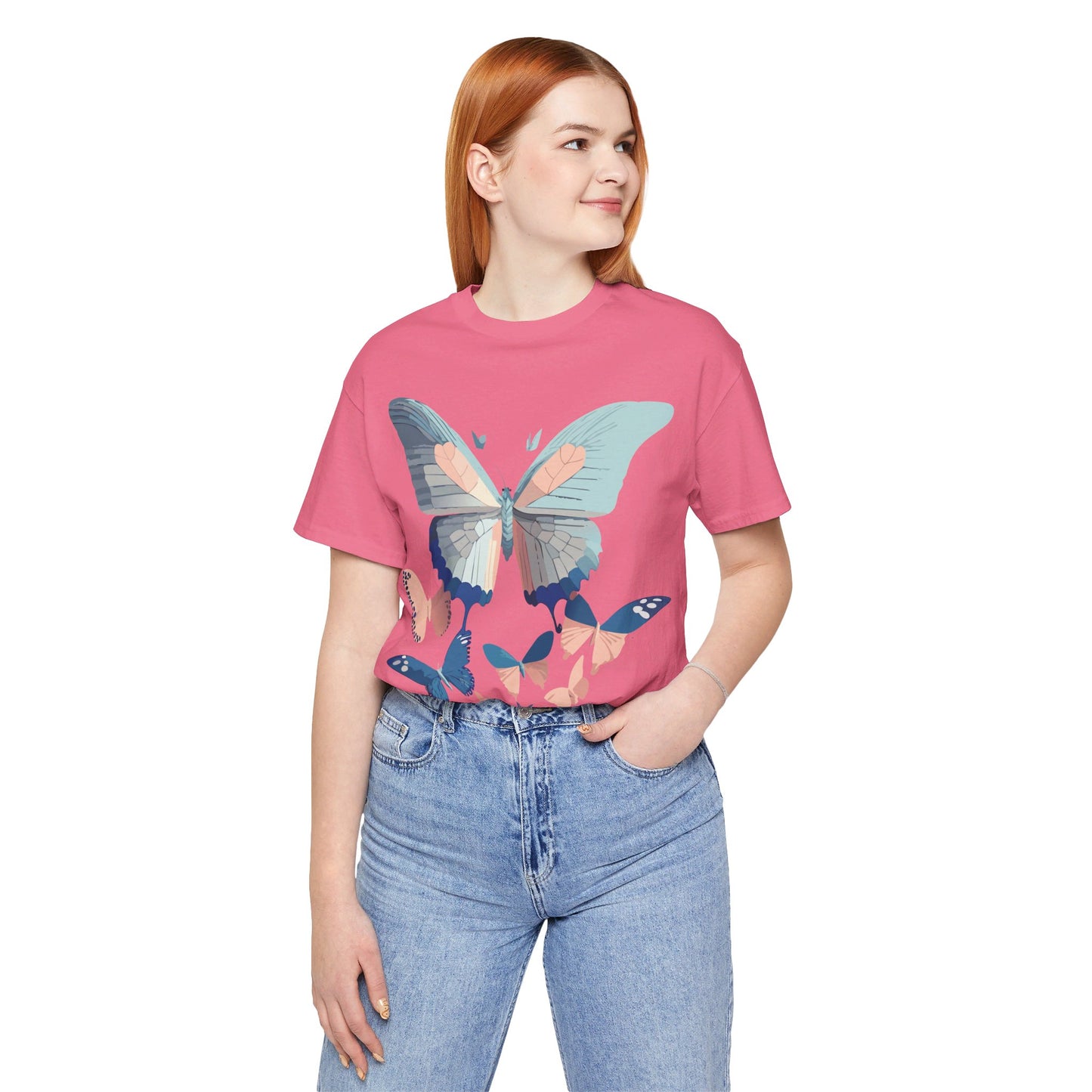 Natural Cotton Tee Shirt with Butterfly