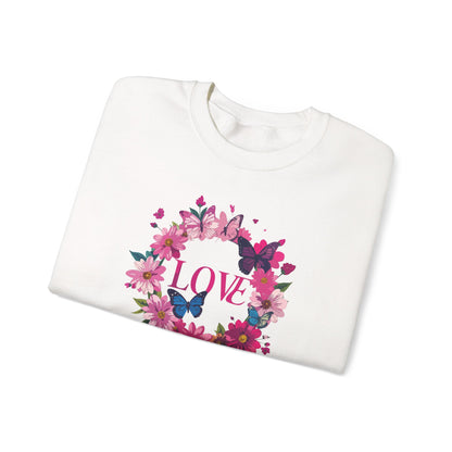 Unisex Floral Love Sweatshirt Butterfly Print 50 50 Cotton Poly Valentines Day