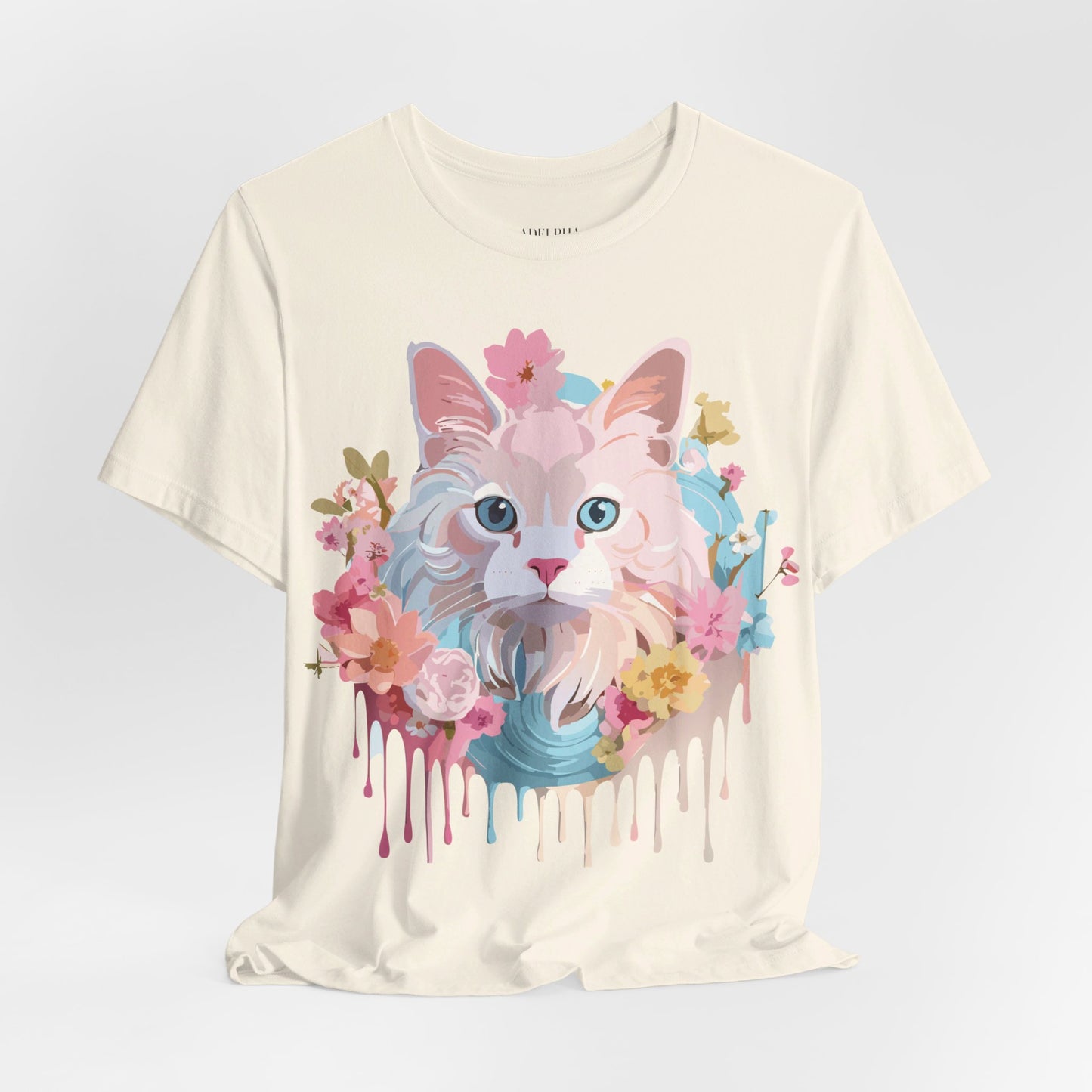 Natural Cotton Tee Shirt with Cat