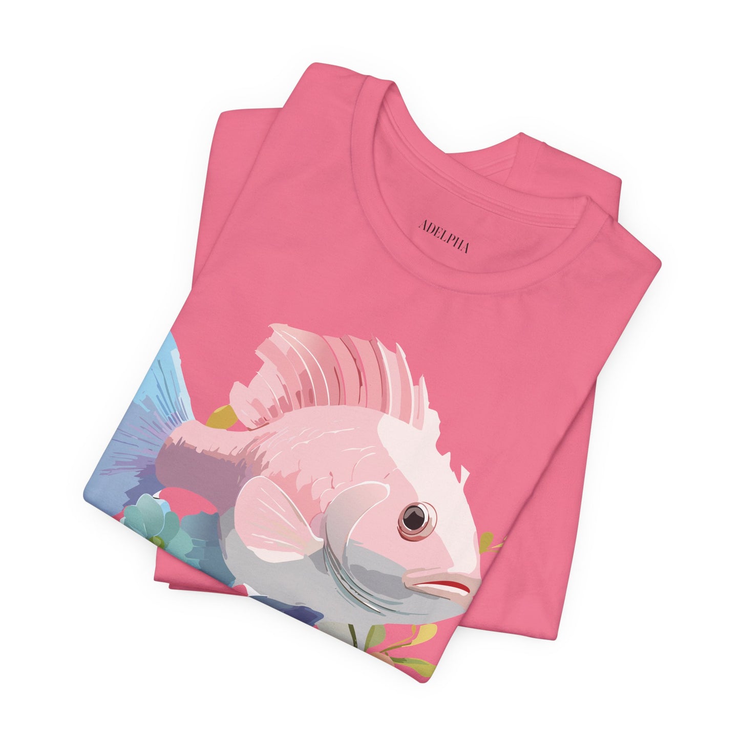 Natural Cotton Tee Shirt with Fish