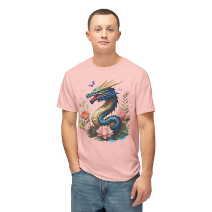 Unisex Dragon T Shirt With Art Print Floral Vintage Dragon Tee