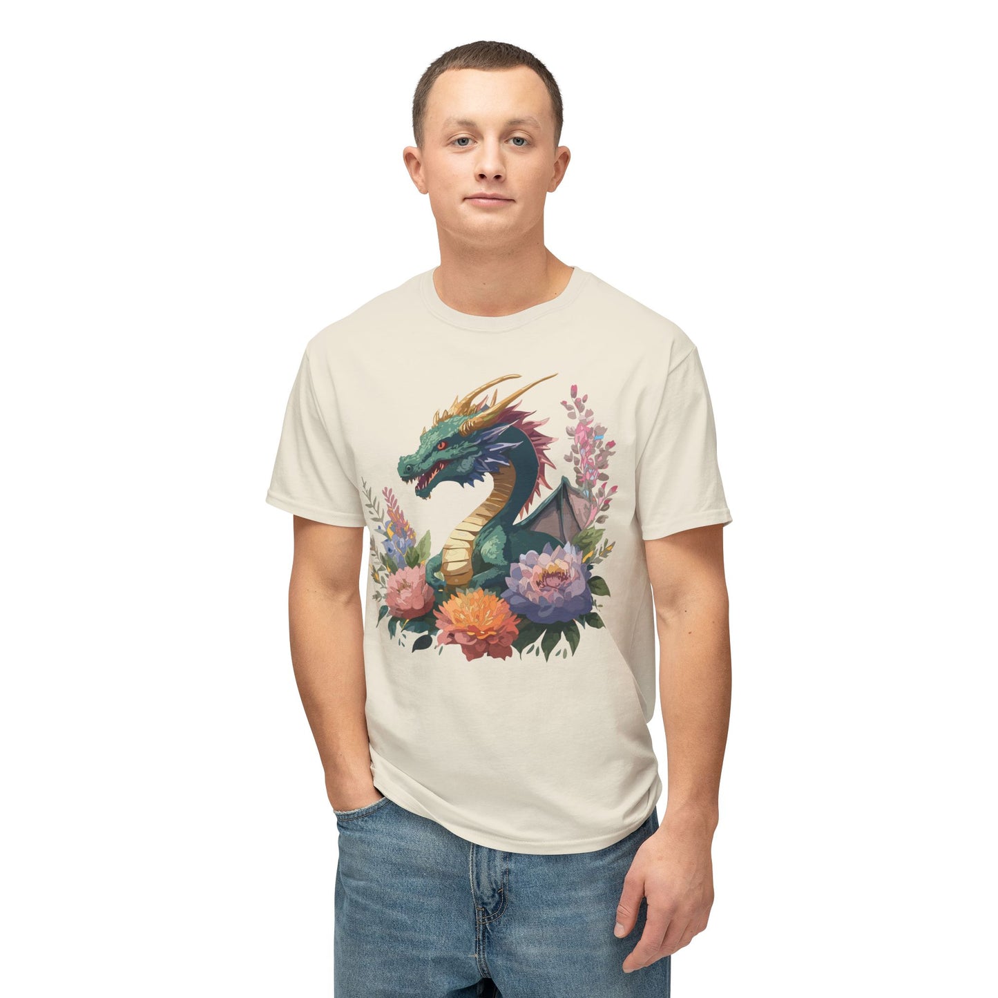 Dragon T-Shirt, Vintage Dragon Tee, Floral Tees, Dragon Art Design Shirt, Tee Shirt with Dragon 7